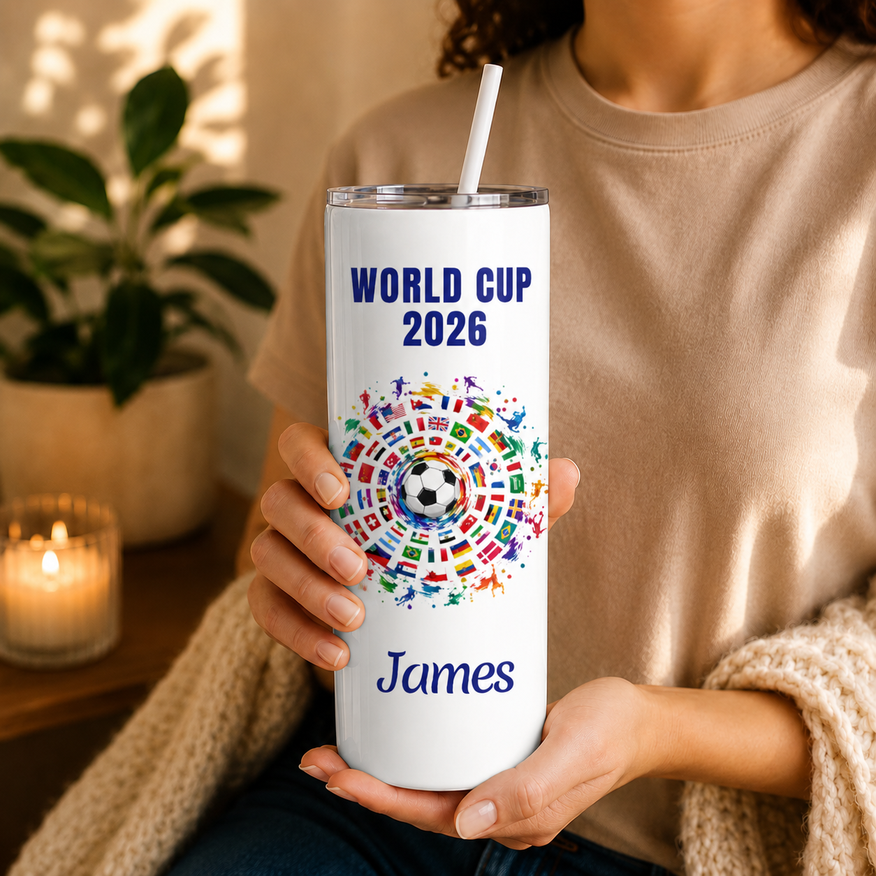 Personalized Soccer Fan Tumbler 3D Effect – Custom Name Football Gift Inspired by World Cup 2026