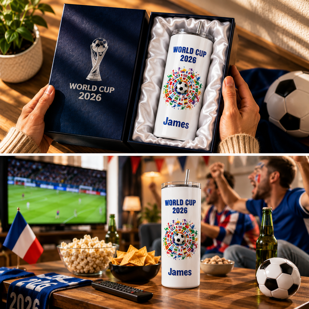 Personalized Football Fan Tumbler 3D Effect – Custom Name Soccer Gift Inspired by World Cup 2026