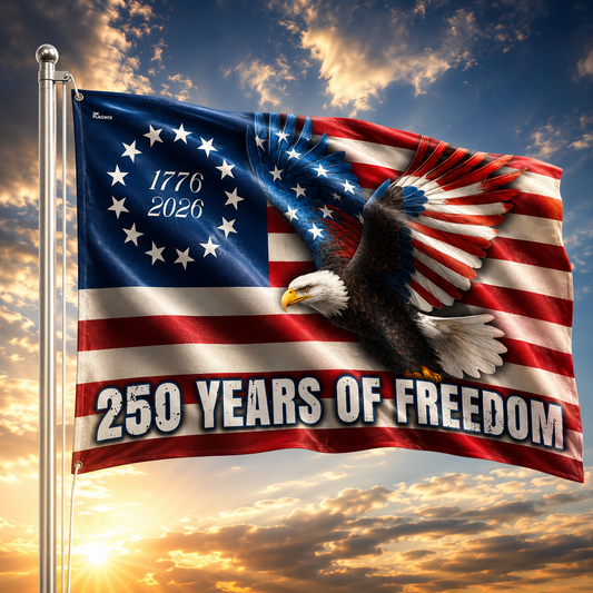 250 Years of Freedom Betsy Ross Eagle Flag – 1776–2026 Patriotic Decor