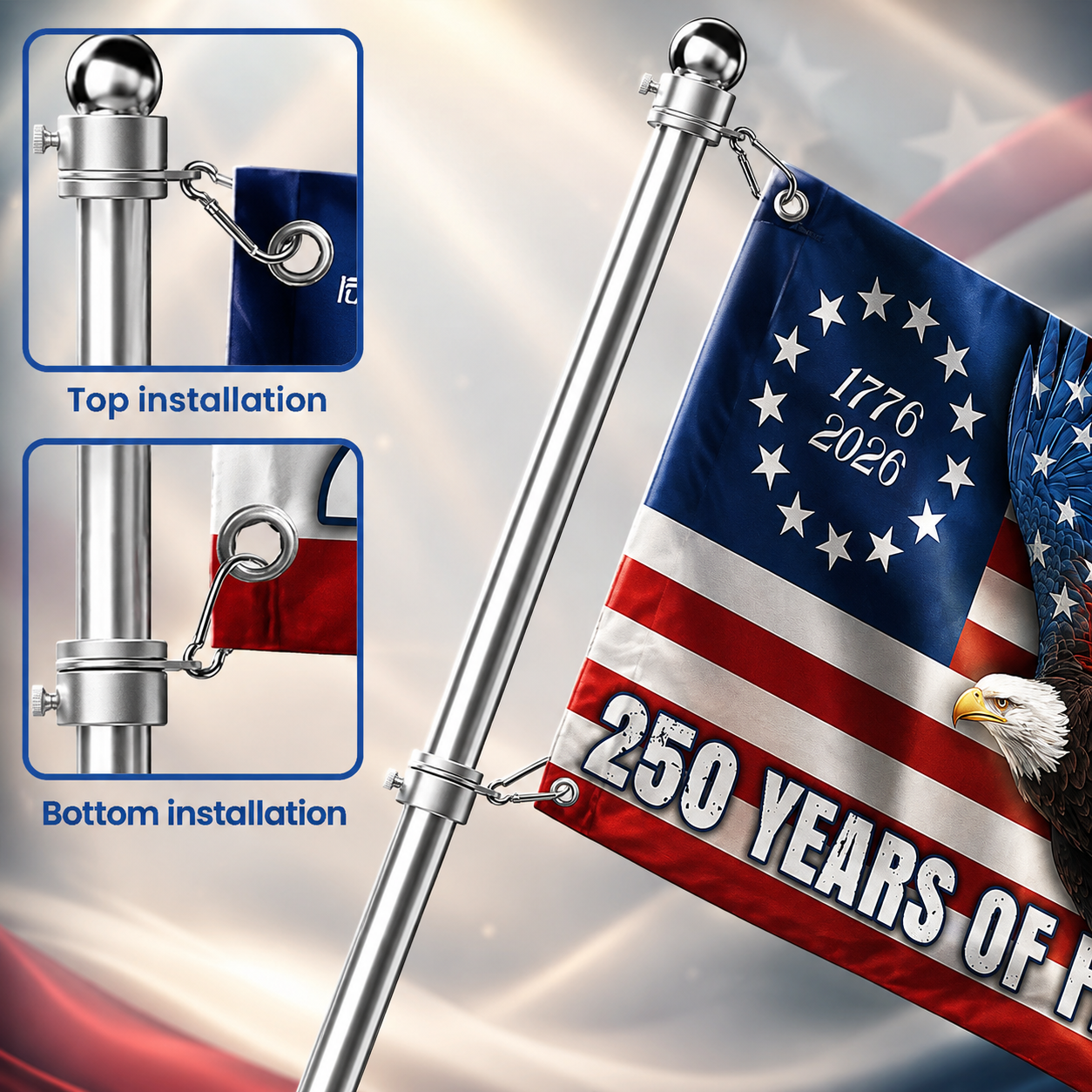 250 Years of Freedom Betsy Ross Eagle Flag – 1776–2026 Patriotic Decor
