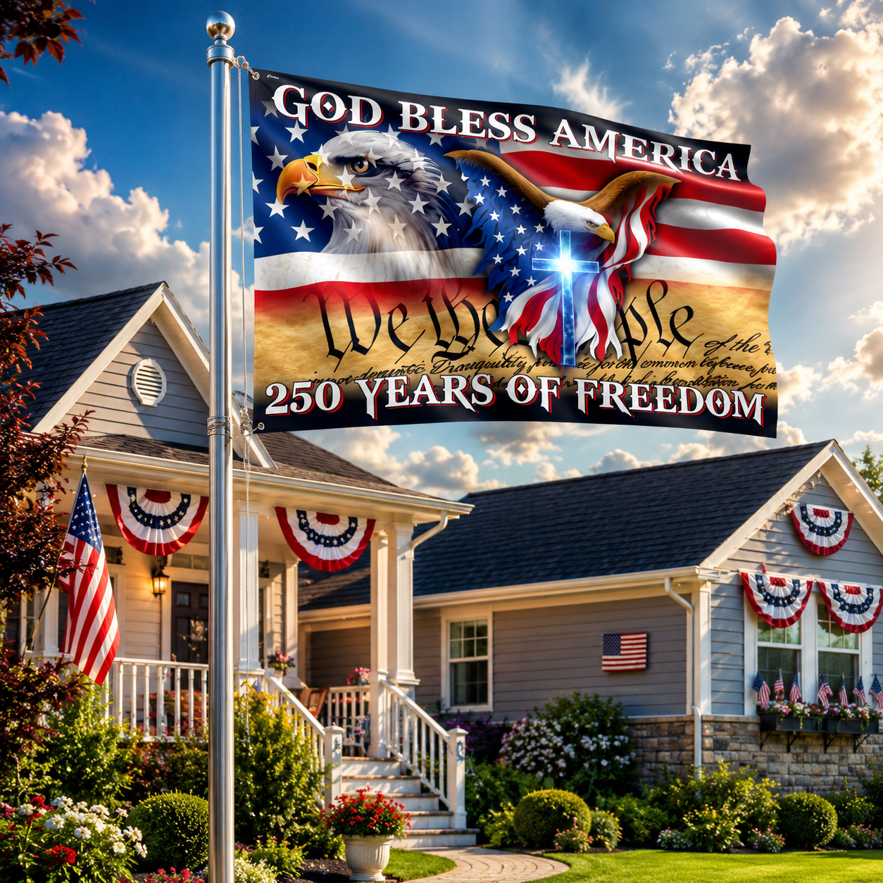 250 Years of Freedom Patriotic Flag – God Bless America 1776–2026