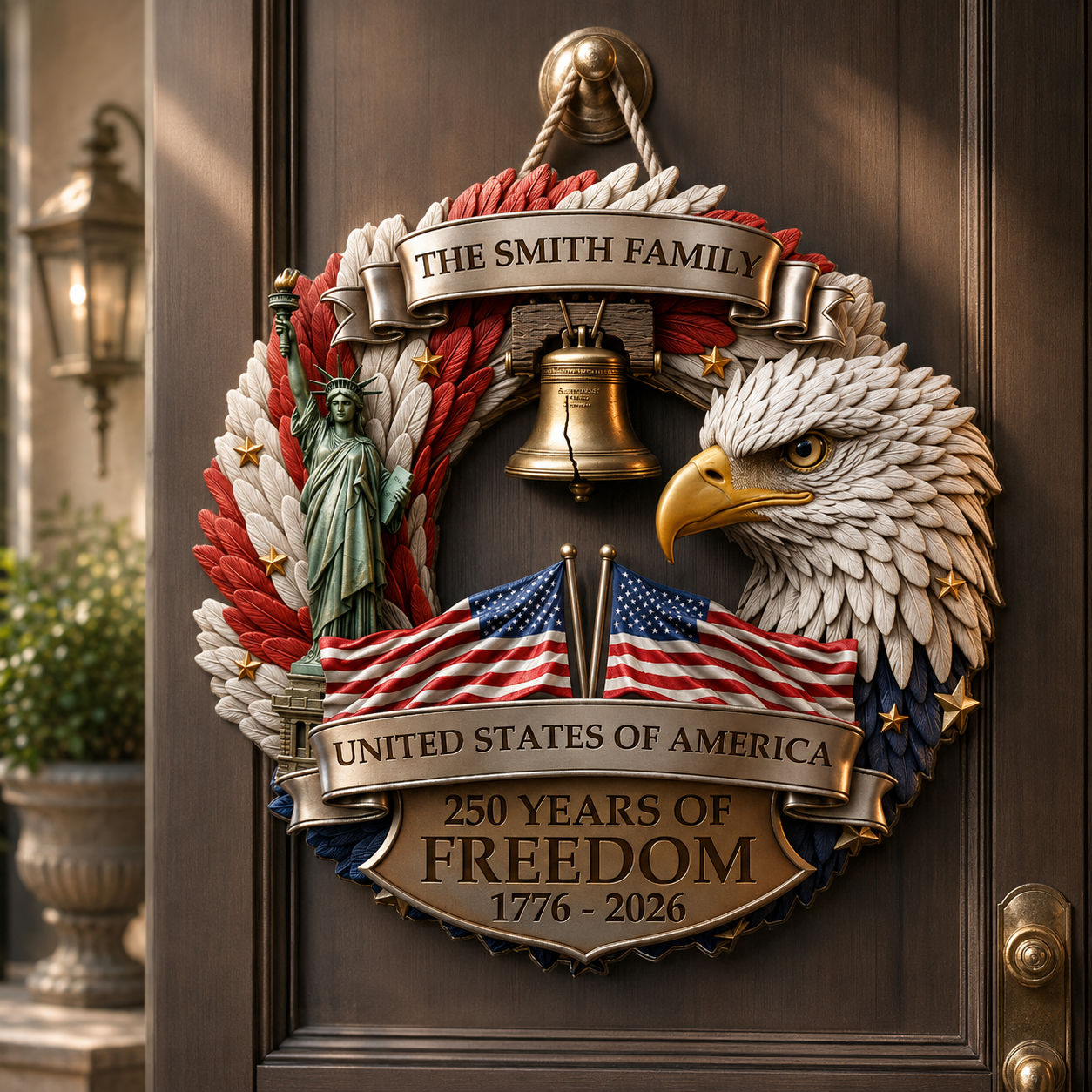 America 250 Years Strong Together Personalized Wood Sign – Custom Family Name Patriotic Decor