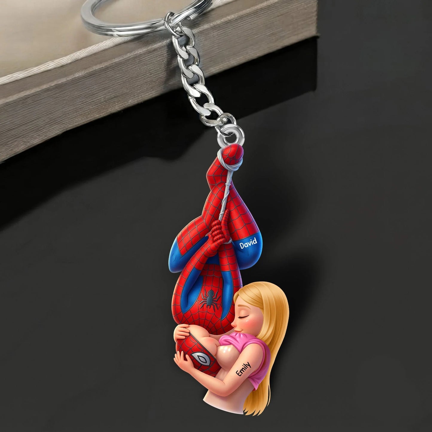 Personalized Couple 3D Effect Superhero Keychain, Custom Names Acrylic Keychain, Romantic Couple Gift, Anniversary Gift for Boyfriend & Girlfriend