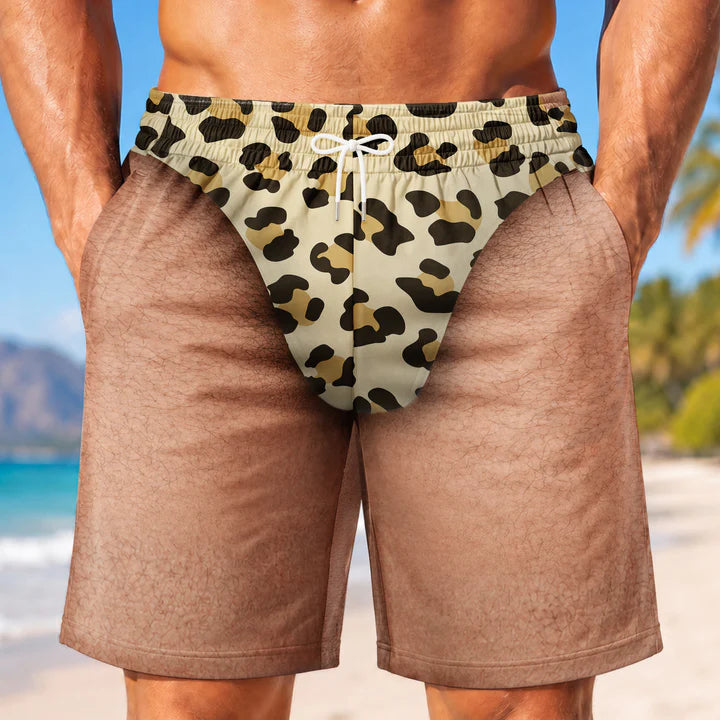 Leopard Print Thong Hawaiian Beach Shorts - Funny Personalized Summer Gifts for Him