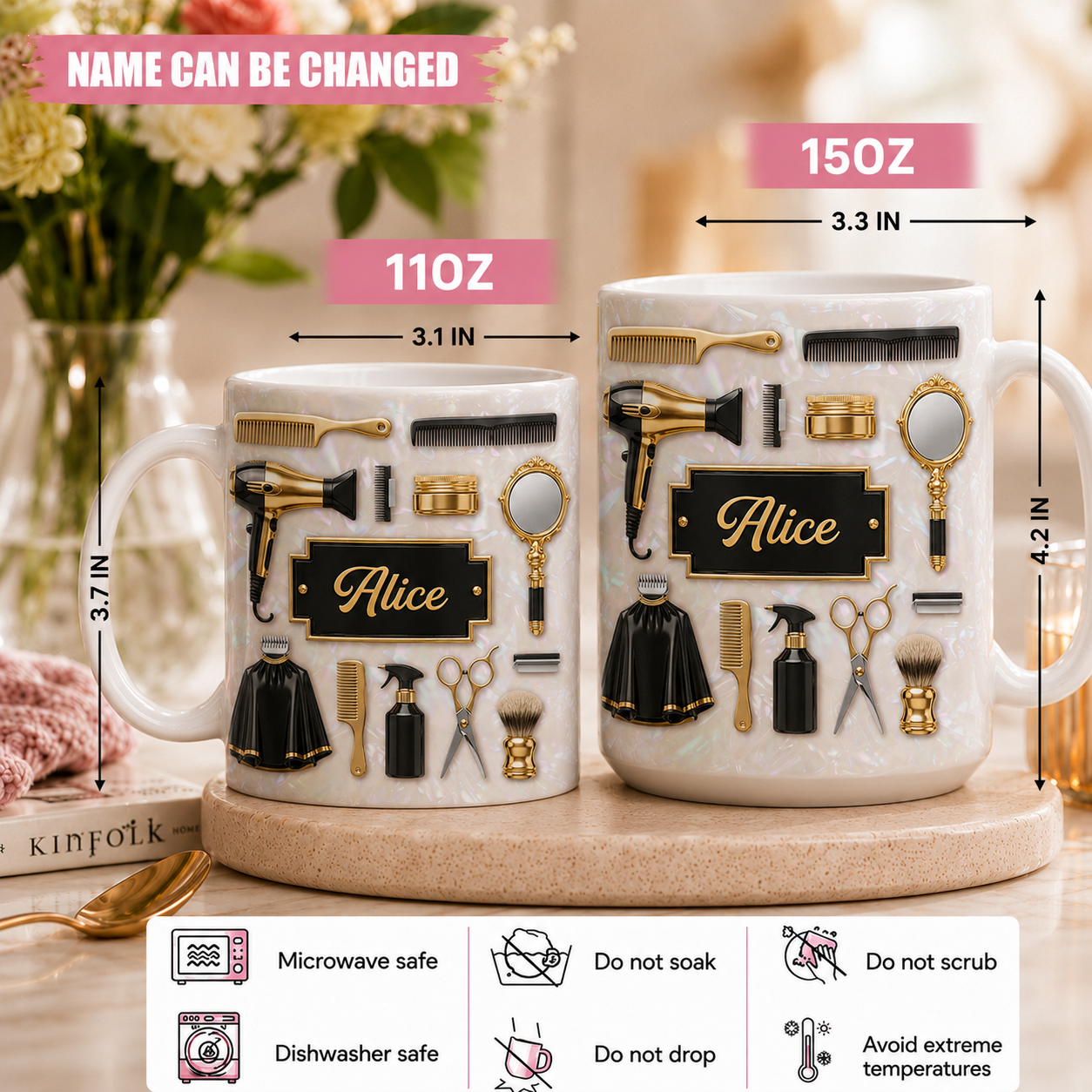 Taza Personalizada de Barbero/Peluquero con Nombre – Regalo con Efecto 3D