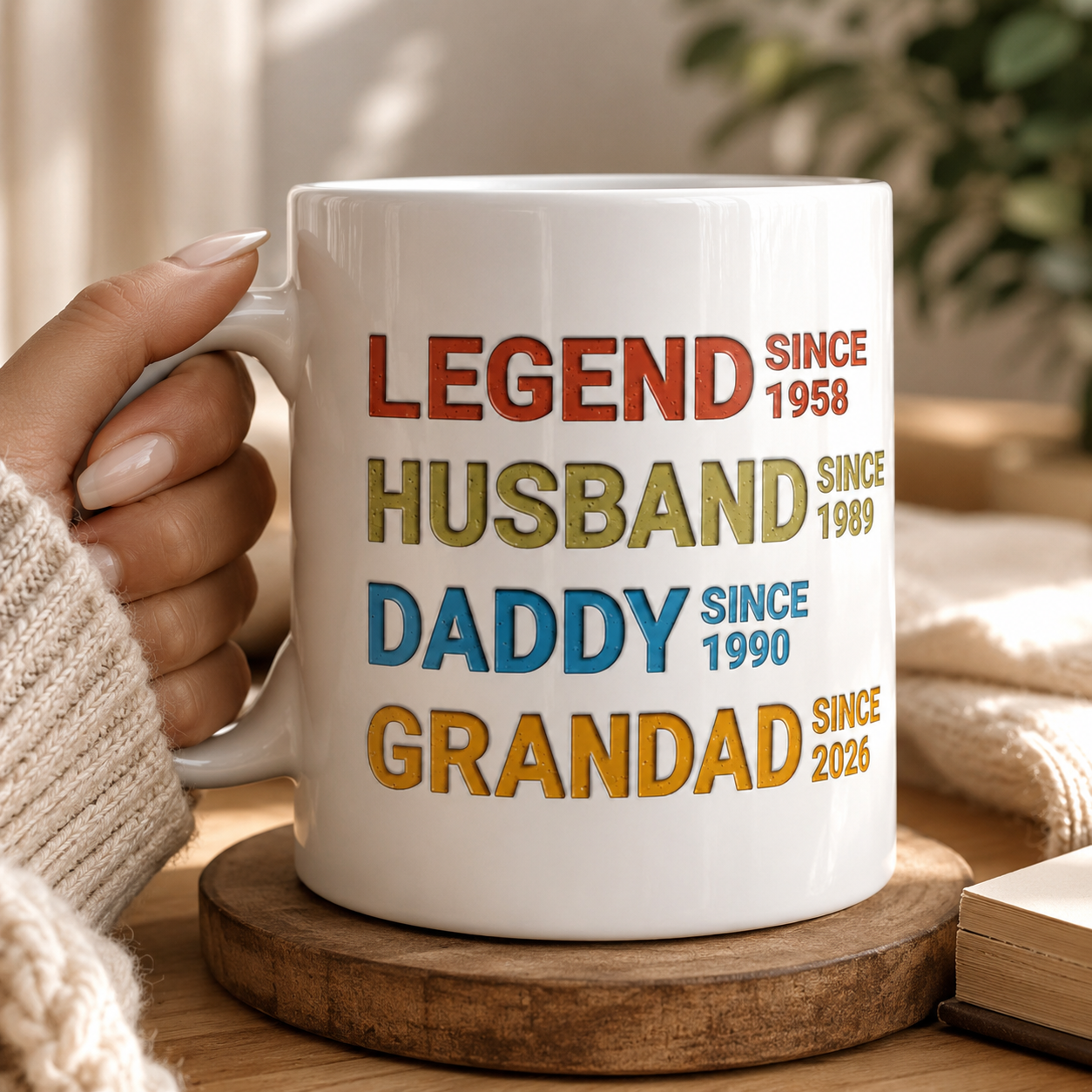 Taza Personalizada Leyenda Esposo Papá Abuelo – Taza Personalizada con Año Efecto 3D, Regalo del Día del Padre para Papá y Abuelo