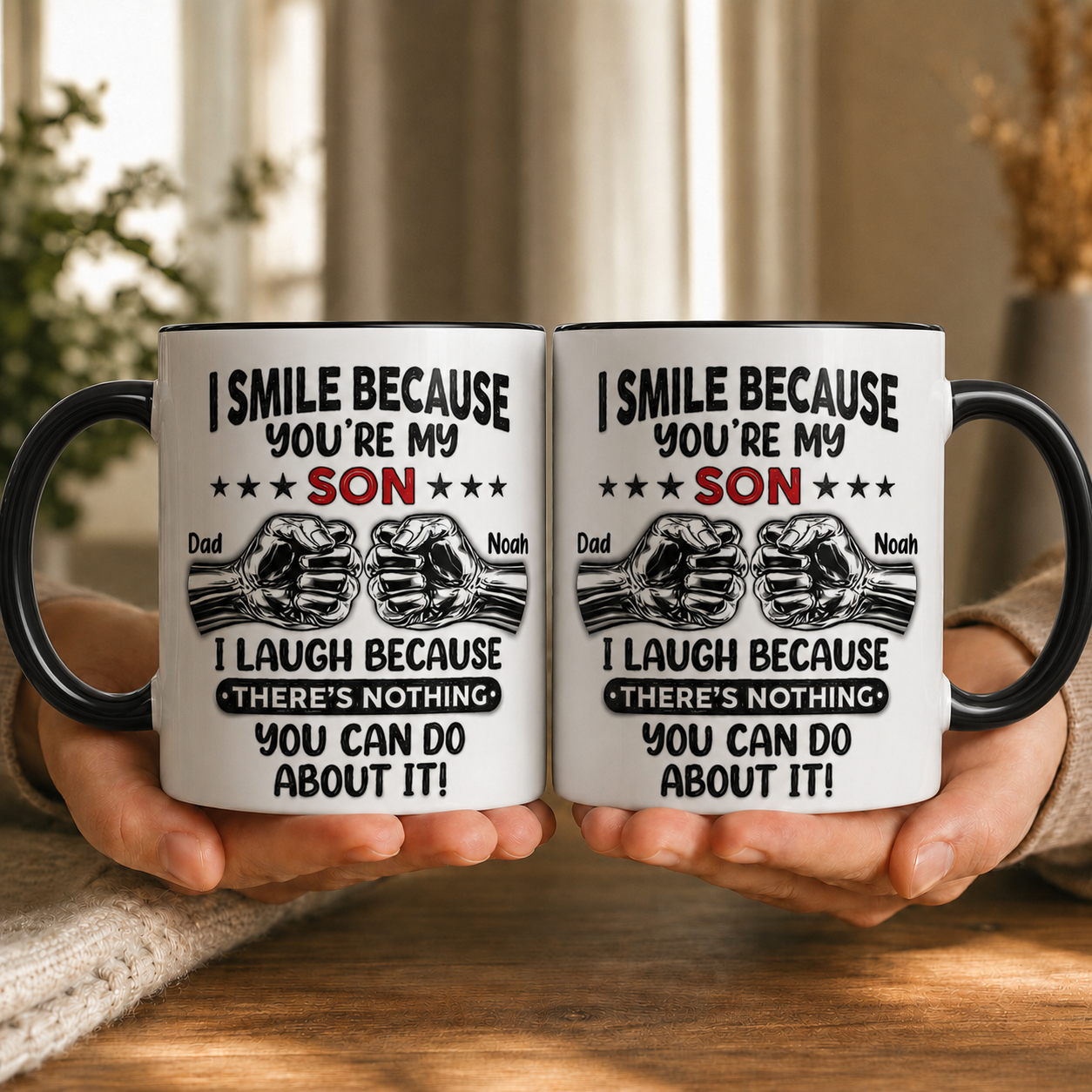 I Smile Because You’re My Son Mug – Personalized Father & Son Mug 3D Effect, Custom Gift for Son