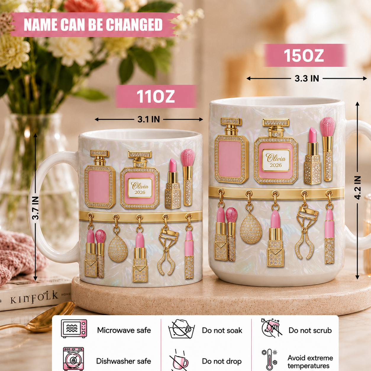 Personalisierte Make-up-Artist-Tasse mit Namen – 3D-Effekt-Geschenk für Sie