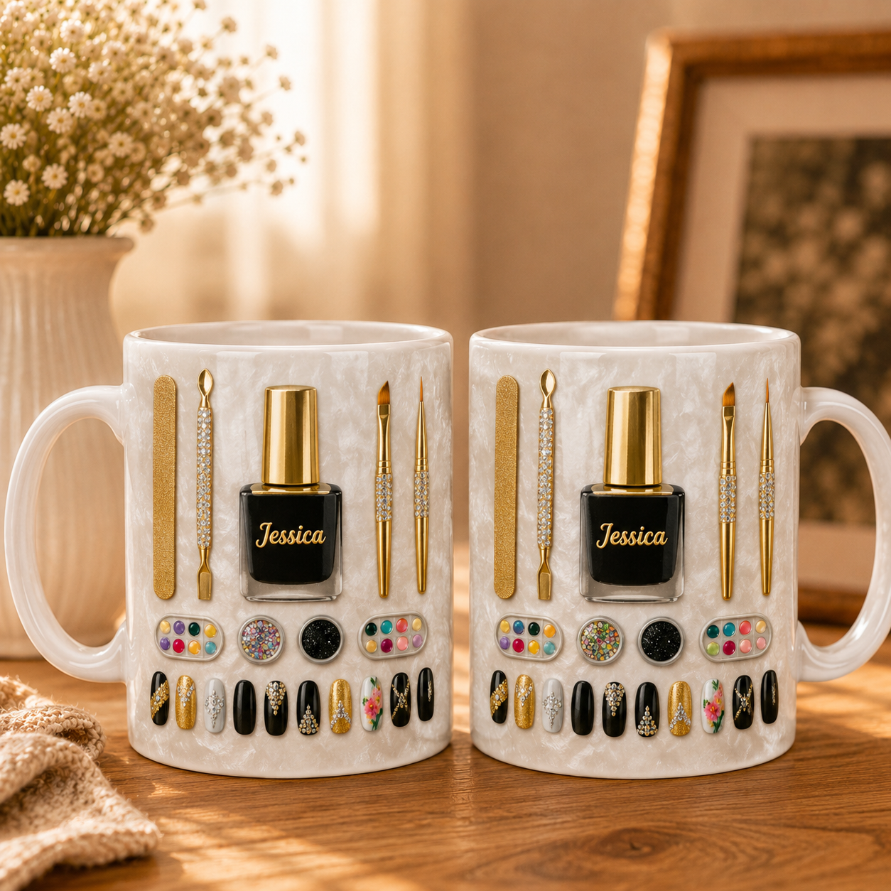 Custom Name Nail Tech Mug – 3D Effect Personalized Gift for Her