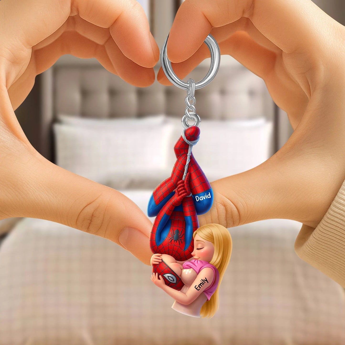 Personalized Couple 3D Effect Superhero Keychain, Custom Names Acrylic Keychain, Romantic Couple Gift, Anniversary Gift for Boyfriend & Girlfriend