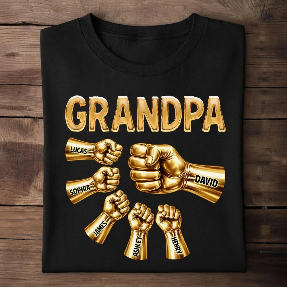 Grandpa Strong Fist Bump Shirt – Personalized Names Gift for Dad