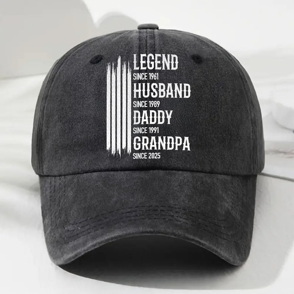 Die Original-Legende – Personalisierte Legenden-Papa-Mütze, individuelles, verwaschenes Vintage-Denim-Cap-Geschenk