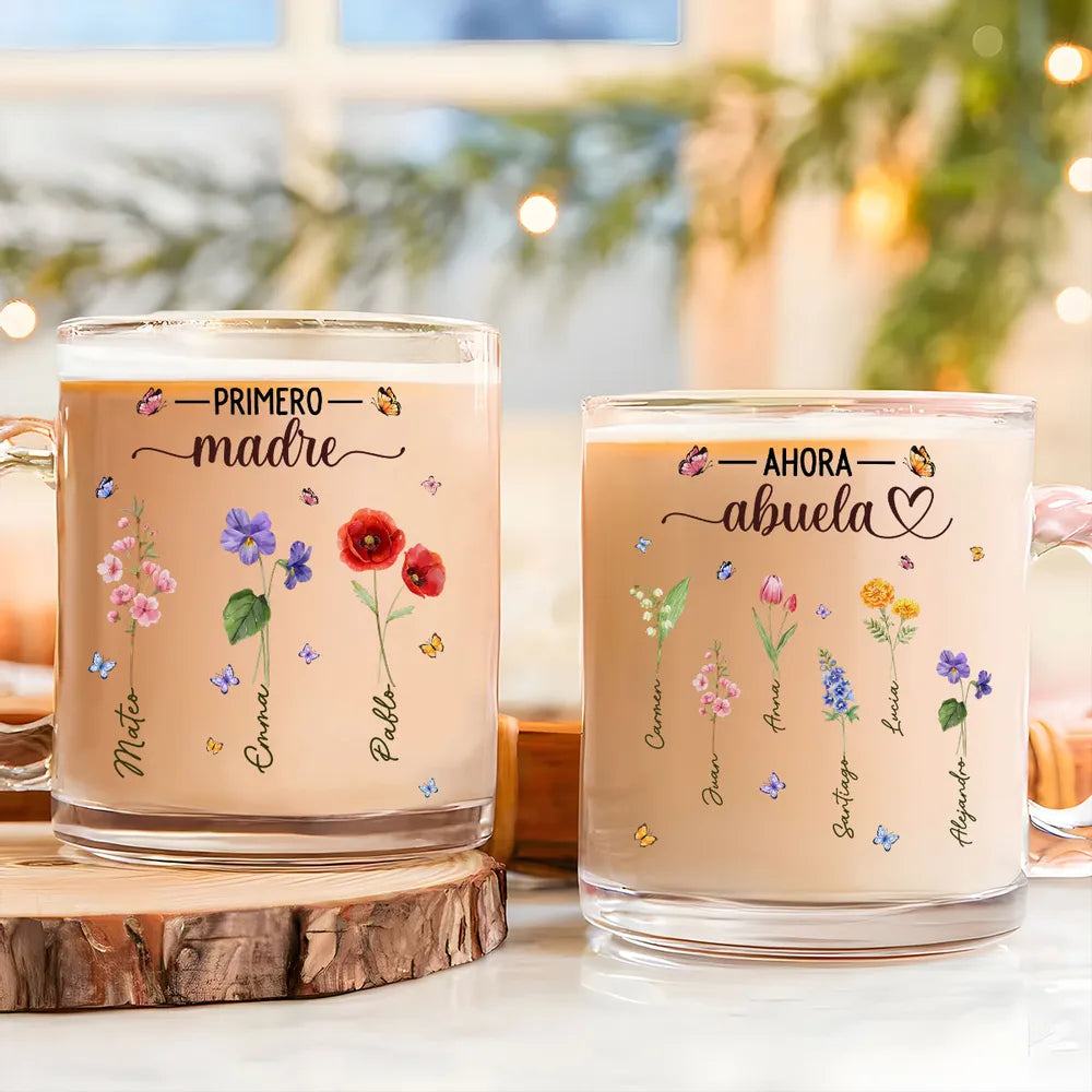 Geburtsmonatsblume für die Großmutter – Personalisierter Glasbecher