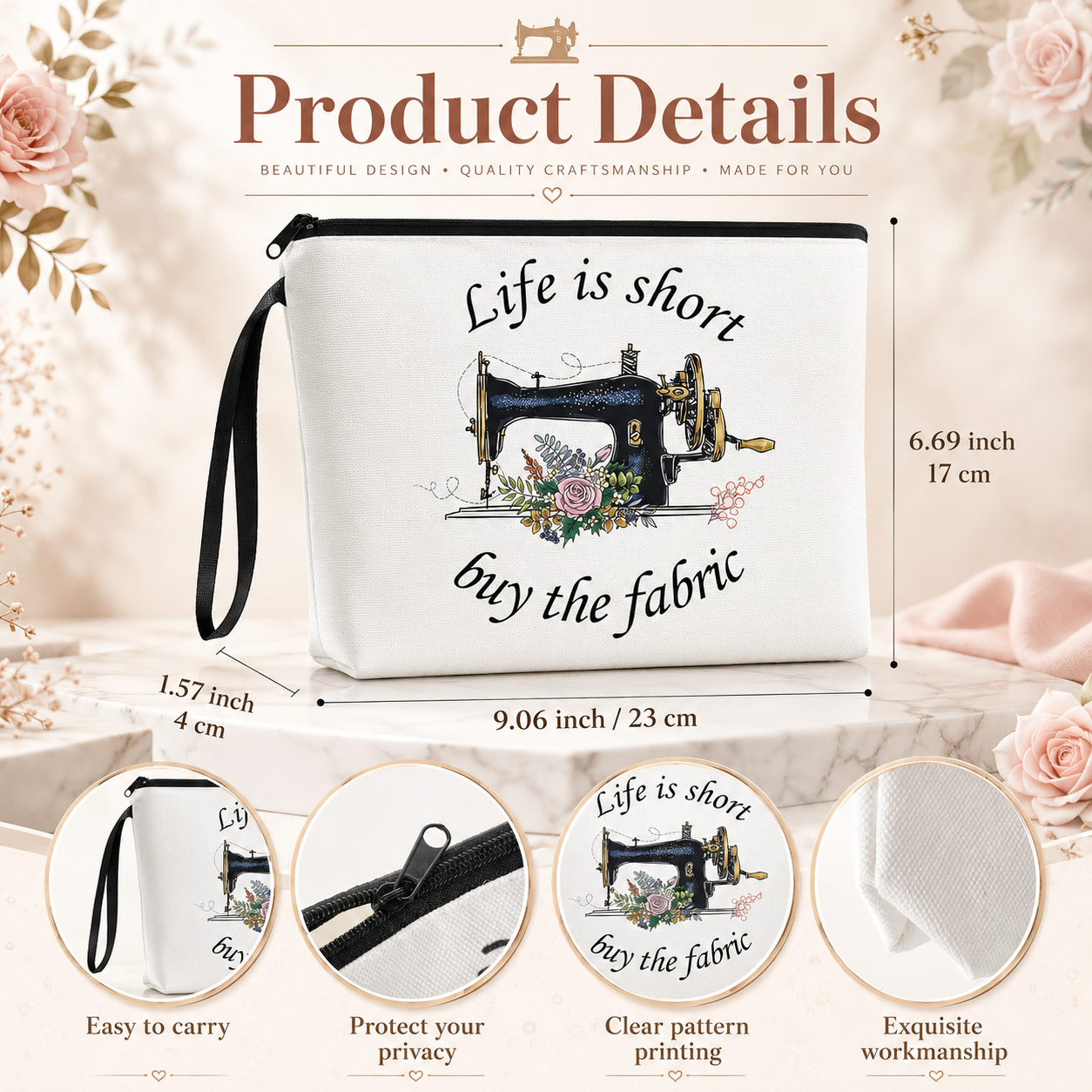 3-teiliges Nähgeschenkset für Frauen – Tasse, Kosmetiktasche & Schlüsselanhänger