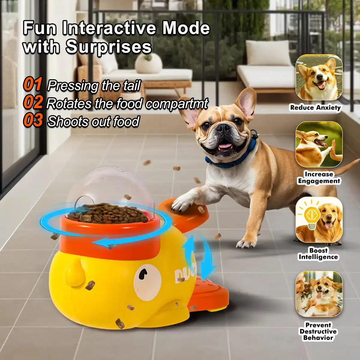 Dog Interactive Treat Dispenser Toy, 2-in-1 Duck Design for Small Pets, Slow Feeder & IQ Training, Durable for Cats & Dogs