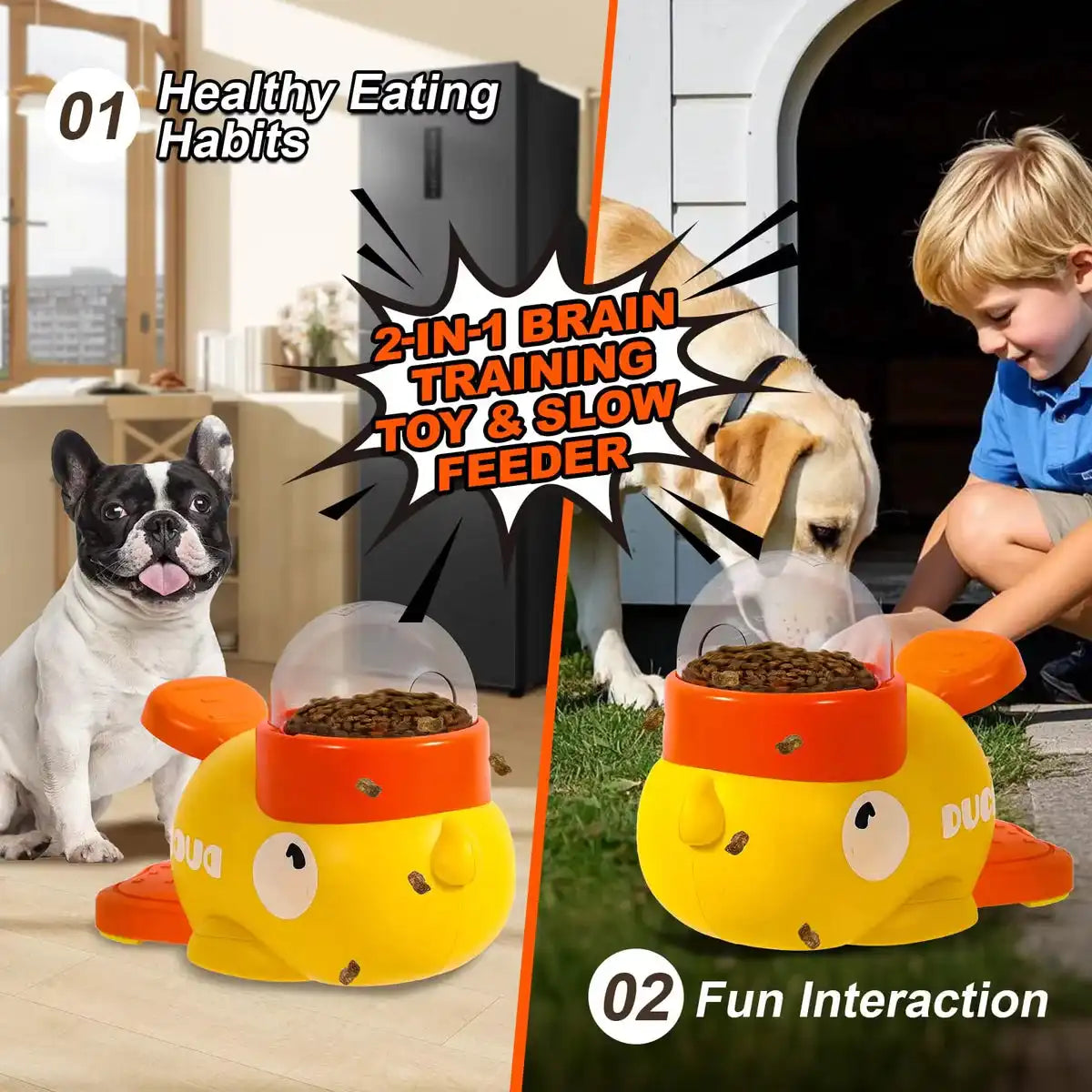 Dog Interactive Treat Dispenser Toy, 2-in-1 Duck Design for Small Pets, Slow Feeder & IQ Training, Durable for Cats & Dogs