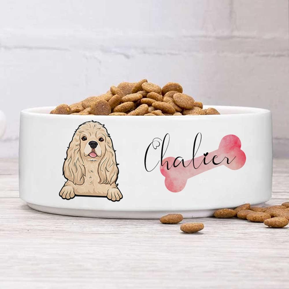 Personalized Dog Bowl for Small Size Dogs - Custom 5'' Round × 2" Tall Cute Ceramic Dog Food & Water Bowl, Small & Medium Pet Dish for Wet Food