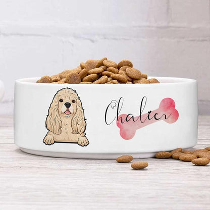 Personalized Dog Bowl for Small Size Dogs - Custom 5'' Round × 2" Tall Cute Ceramic Dog Food & Water Bowl, Small & Medium Pet Dish for Wet Food
