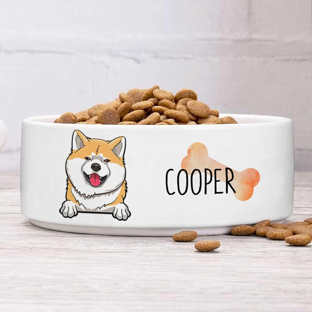 Personalized Dog Bowl for Small Size Dogs - Custom 5'' Round × 2" Tall Cute Ceramic Dog Food & Water Bowl, Small & Medium Pet Dish for Wet Food