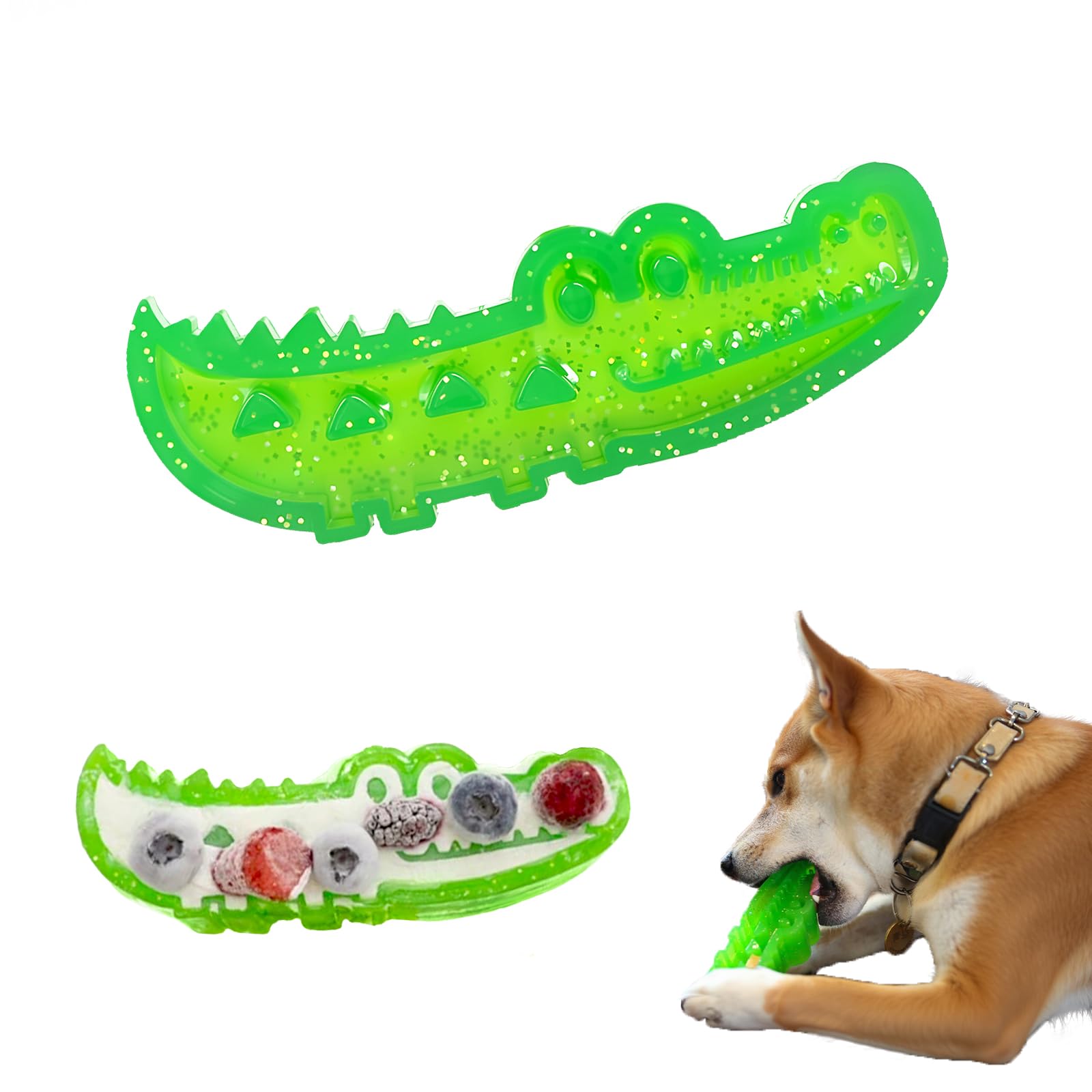 Slow-Feed Chew & Fetch Crocodile Dog Toy, Dogs Slow Feeder Puzzle, reat Dispensing Dog Toys Promotes Slow Eating, Reduces Stress,Perfect for Fetch,Chewing & Training (Small+Large)