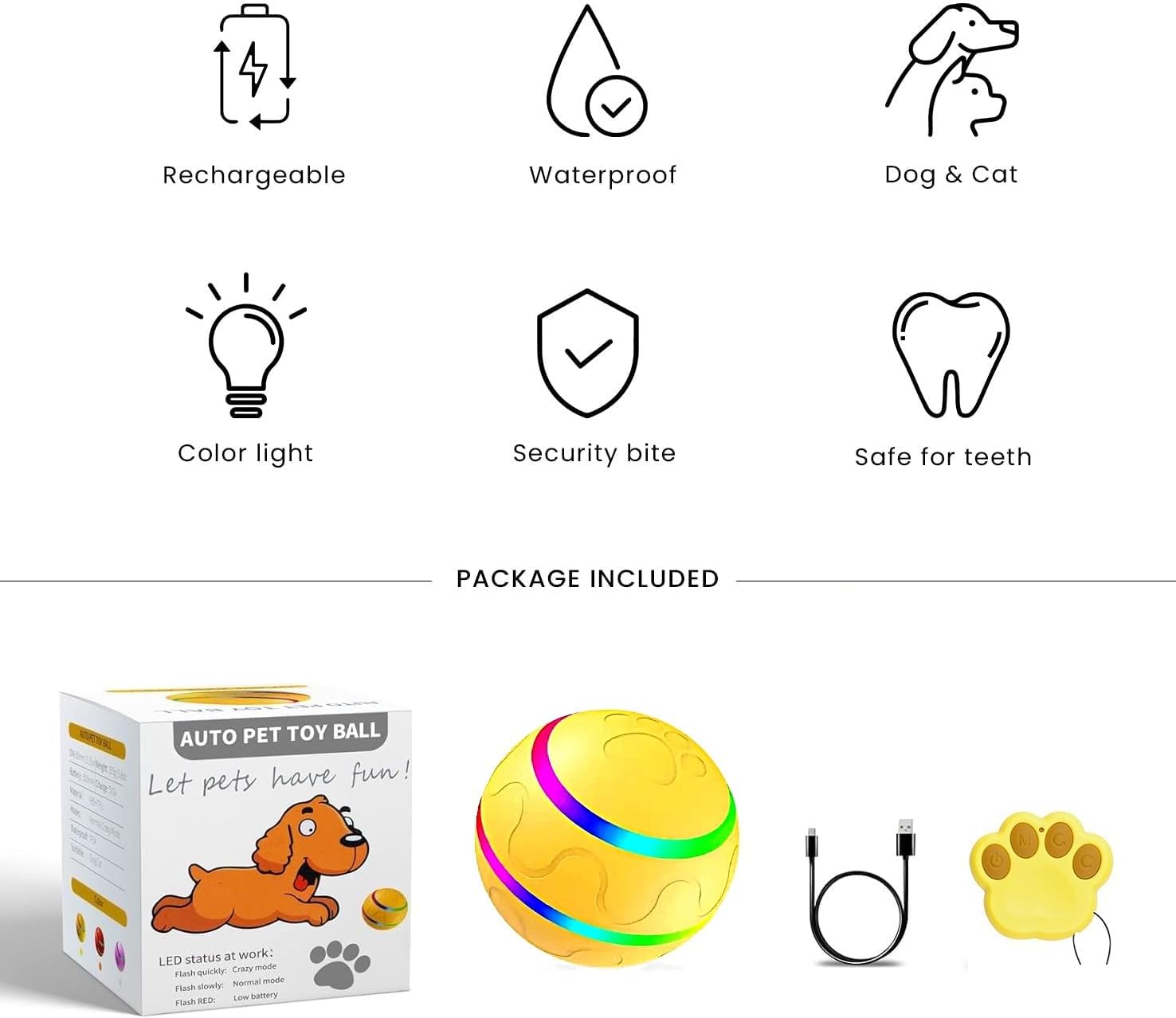 Yellow LED Remote-Controlled Interactive Toy Ball – Bouncy Light-Up Enrichment Toy for Dogs, Puppies, and Indoor Cats