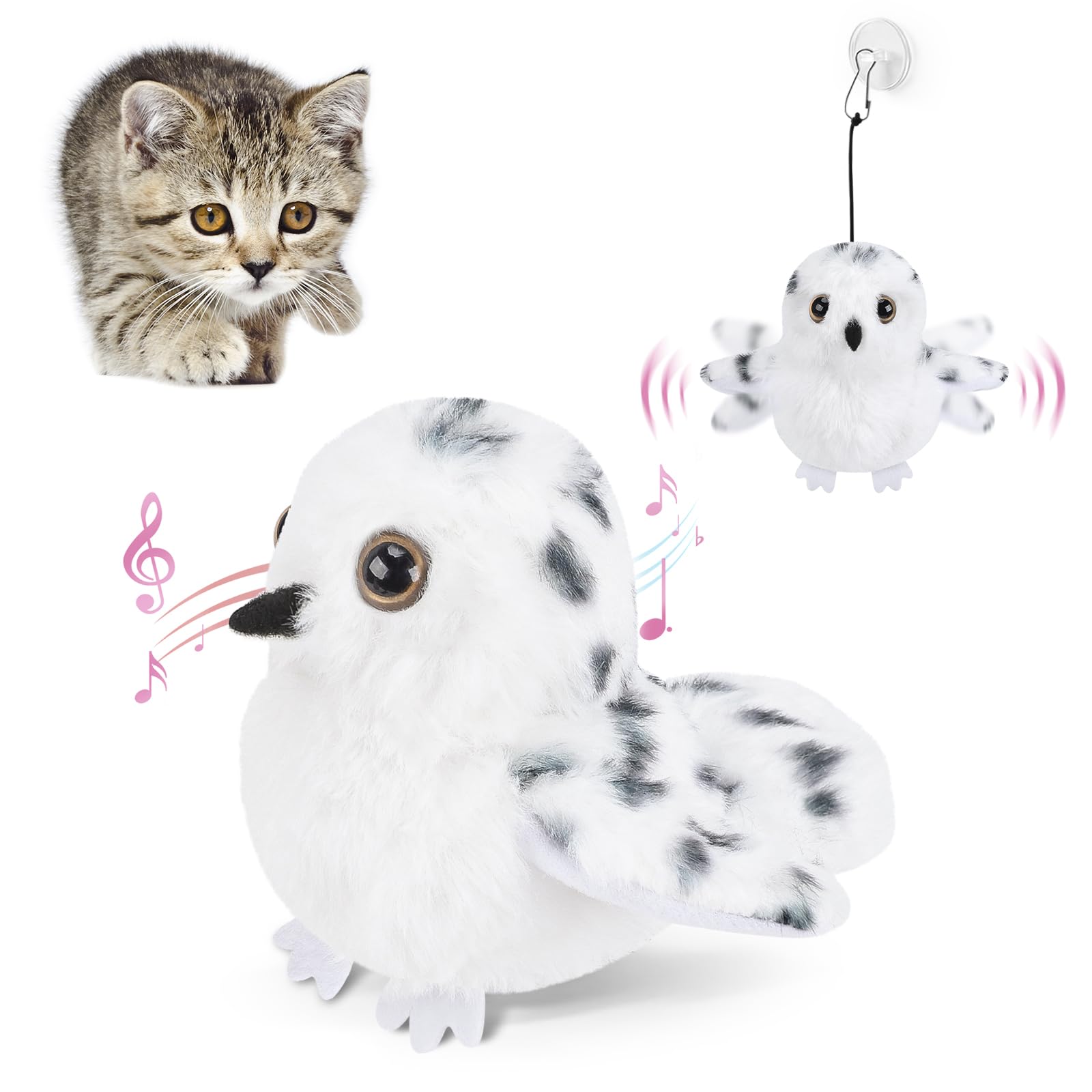 Flapping Cardinal Cat Toys, Interactive Cat Exercise Toy with Lifelike Bird Chirp, USB Rechargeable Automatic Cat Kicker Catnip Toys for Bored Indoor Adult Cats Kittens