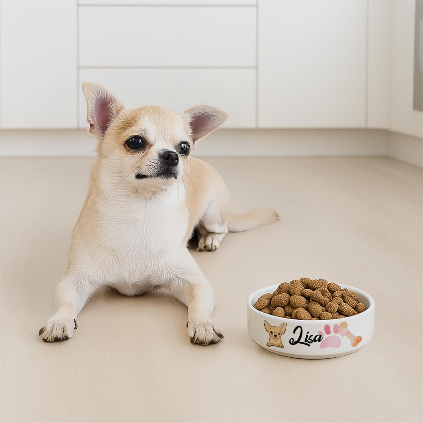 Personalized Dog Bowl for Small Size Dogs - Custom 5'' Round × 2" Tall Cute Ceramic Dog Food & Water Bowl, Small & Medium Pet Dish for Wet Food