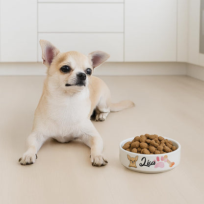 Personalized Dog Bowl for Small Size Dogs - Custom 5'' Round × 2" Tall Cute Ceramic Dog Food & Water Bowl, Small & Medium Pet Dish for Wet Food