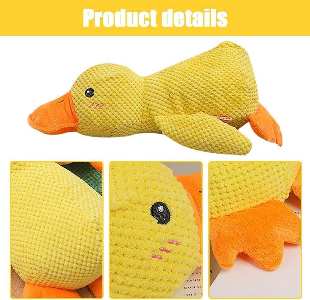 2025 Cute Yellow Calming Duck Dog Toy, Quack-Quack Duck Dog Toy, Cute Yellow Stuffed Calming Duck Dog Toys with Soft Squeaker, Interactive Dog Toys for Aggressive Chewers (Yellow)