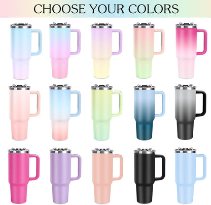 Personalized 40 oz Tumbler with Handle and Straw, Custom Tumbler with Picture, Logo, Text, Stainless Steel Travel Coffee Mug Cup