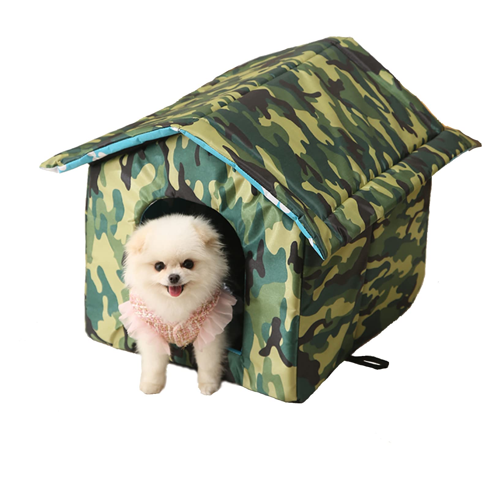 Outdoor Cat House, Cat Houses for Outdoor Cats, Weatherproof Warm and Insulated Cat House with Transparent Curtain Pet House, Stray Cats Shelter (Shabby Chic, Large-Houses)