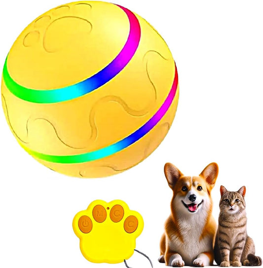 Yellow LED Remote-Controlled Interactive Toy Ball – Bouncy Light-Up Enrichment Toy for Dogs, Puppies, and Indoor Cats
