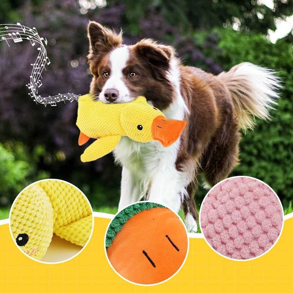 2025 Cute Yellow Calming Duck Dog Toy, Quack-Quack Duck Dog Toy, Cute Yellow Stuffed Calming Duck Dog Toys with Soft Squeaker, Interactive Dog Toys for Aggressive Chewers (Yellow)