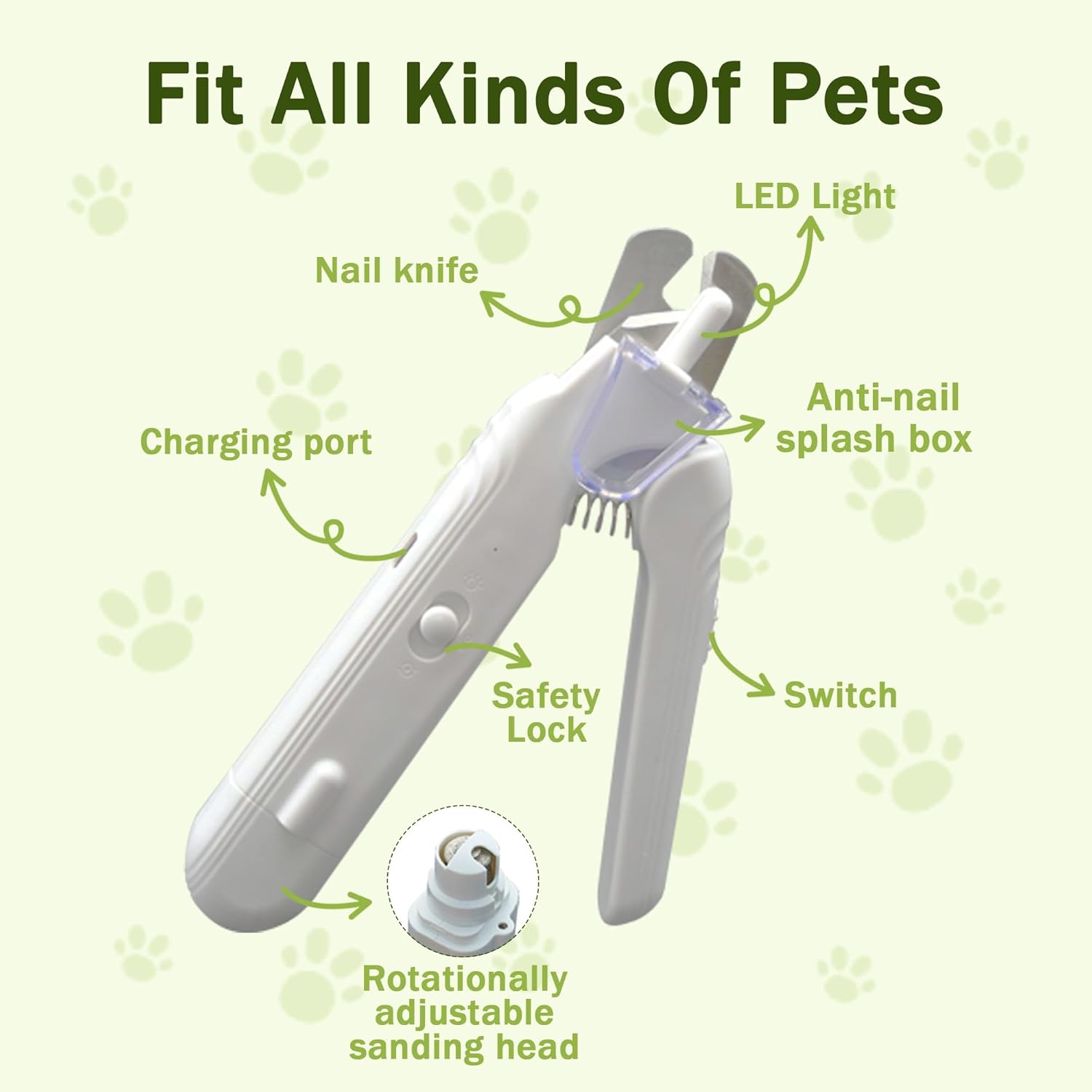 2-in-1 Dog Nail Grinder & Dog Nail Clippers Trimmers for Large Medium Small Dogs Cats Pets Claw Trimmer with LED Lights (White)