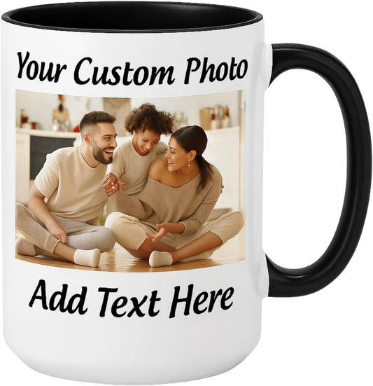 Customized 15oz Ceramic Coffee Mugs with Personalized Text and Photo Image Upload Novelty Gift, Personalize With Different Design And Images