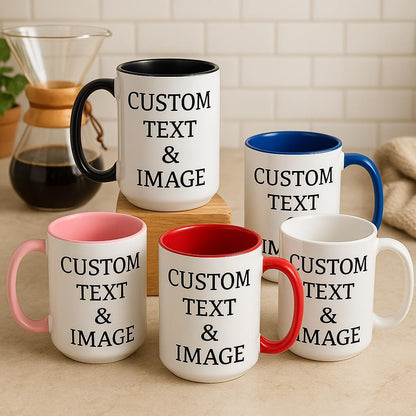 Customized 15oz Ceramic Coffee Mugs with Personalized Text and Photo Image Upload Novelty Gift, Personalize With Different Design And Images