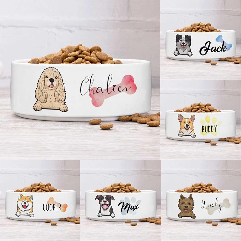 Personalized Dog Bowl for Small Size Dogs - Custom 5'' Round × 2" Tall Cute Ceramic Dog Food & Water Bowl, Small & Medium Pet Dish for Wet Food