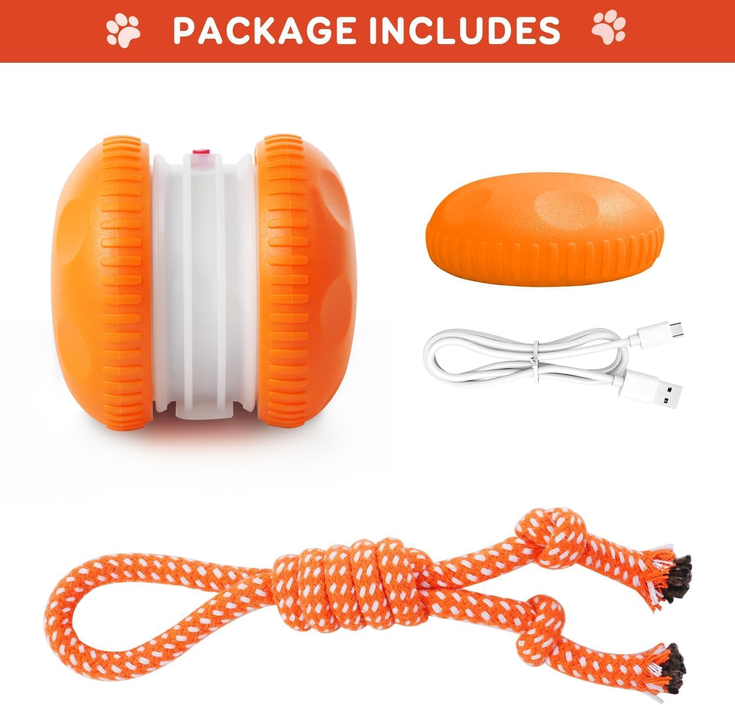 Interactive Dog Toys, Random Path Electric Automatic Moving and Rolling Dogs Toy with Rope for Small Medium Large Dogs, Motion-Activated Dog Stimulation Toy for Boredom Relief (Orange)