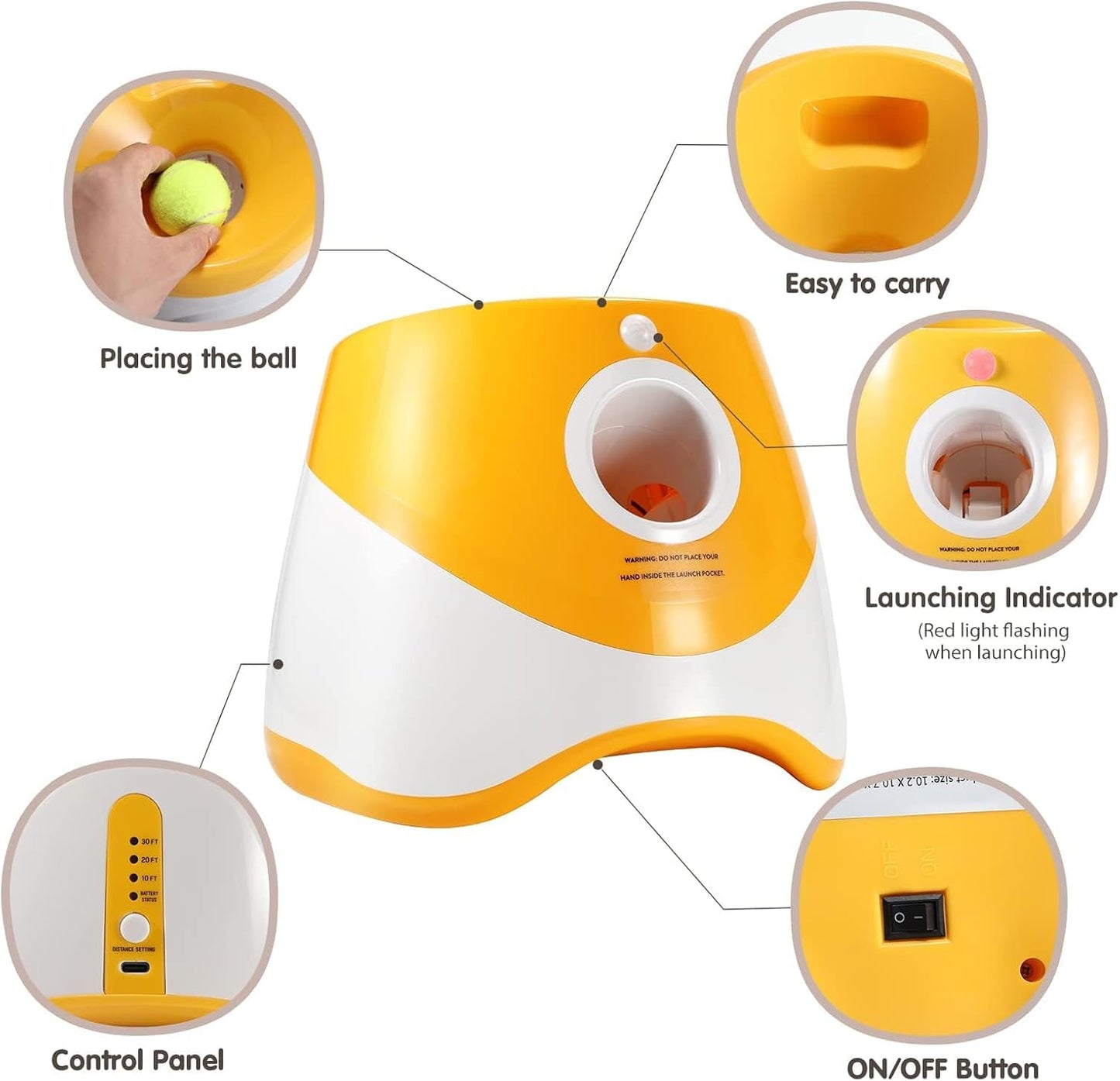 Dog Ball Thrower Launcher, Automatic Launcher with 6 Mini Tennis Balls, Interactive Dog Toys Indoor Outdoor Ball Thrower Machine for Small Dogs with 3 Distance Settings