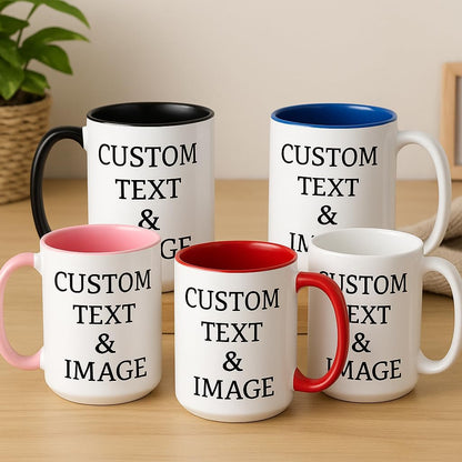 Customized 15oz Ceramic Coffee Mugs with Personalized Text and Photo Image Upload Novelty Gift, Personalize With Different Design And Images