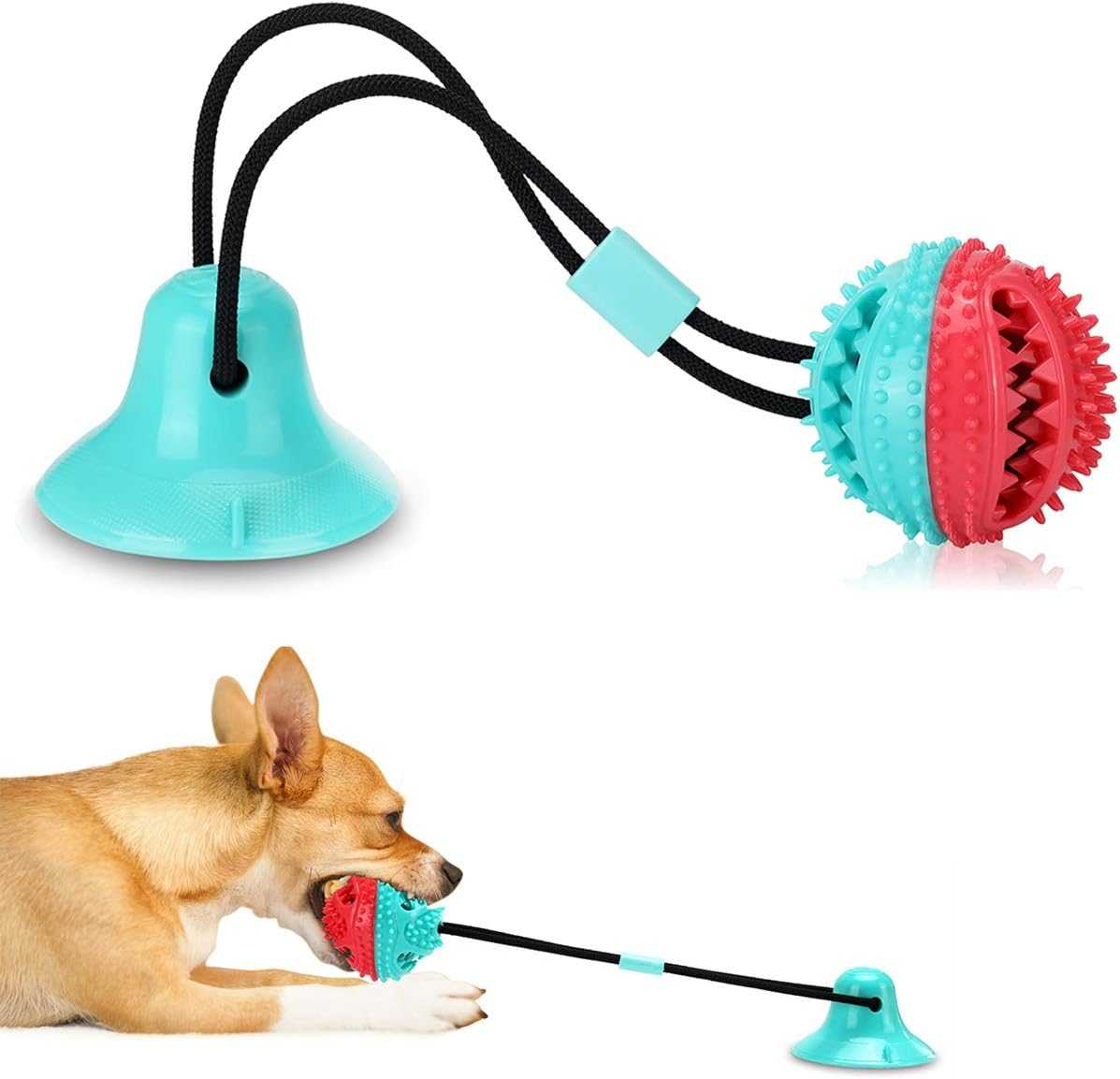 Interactive Dog Toys Tug of War, Mentally Stimulating Toys for Dog, Puppy Teething Toys for Boredom to Keep Them Busy, Dog Puzzle Treat Food Dispensing Ball Toy for Small Medium Dogs on Smooth Floor