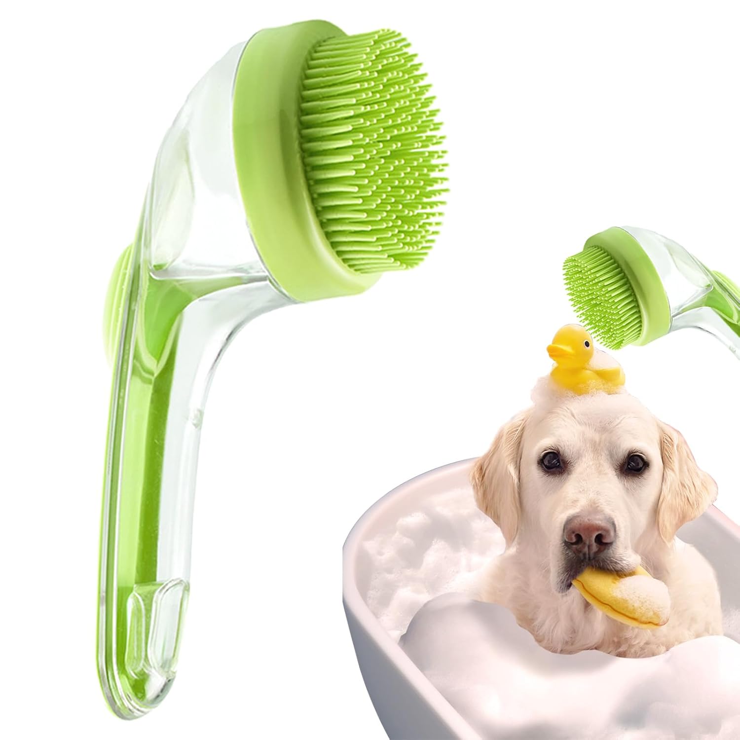 Dog Brush 2-in-1 Pet Bath Brush with Soap Dispenser, Dog Shampoo Brush Bubble Maker 2025 - Dog Bath Scrubber for Bathing, Grooming & Massage - for Long/Short Haired Dogs & Cats (green)