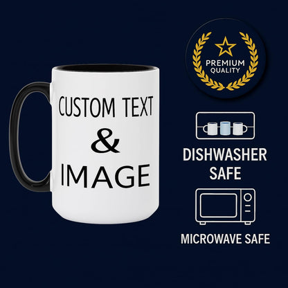 Customized 15oz Ceramic Coffee Mugs with Personalized Text and Photo Image Upload Novelty Gift, Personalize With Different Design And Images