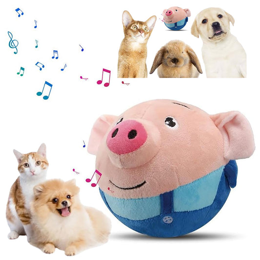 Active Moving Pet Plush Toy, 2024 New Squeaky Moving Dog Ball Toy Interactive Dog Puppy Toys Washable Cartoon Pig Plush Sound Electronic Dog Toy Shake Bounce Boredom Talking Toys (Blue+Red, 2Pcs Pig)
