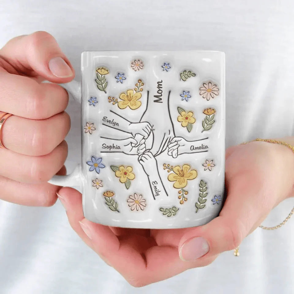 You Hold Our Hands, Also Our Hearts - Personalized 3D Inflated Effect Printed Mug - Gift for Mom, Wife, Grandma, Mother's Day