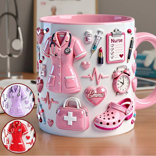 Nurse Life Personalized Accent Mug 3D Effect  – Custom Name Nurse Coffee Mug Gift for Nurses, RNs & Healthcare Heroes