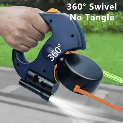 Dual Dog Leash with LED Light - Tangle-Free Swivel offers 360° swivel to prevent tangling while walking two dogs simultaneously.