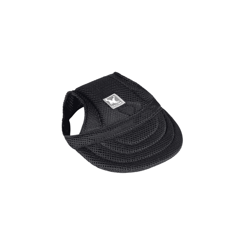 Black Mesh Pet Sun Hat with adjustable strap and mesh design. Durable and comfortable sun protection for pets.