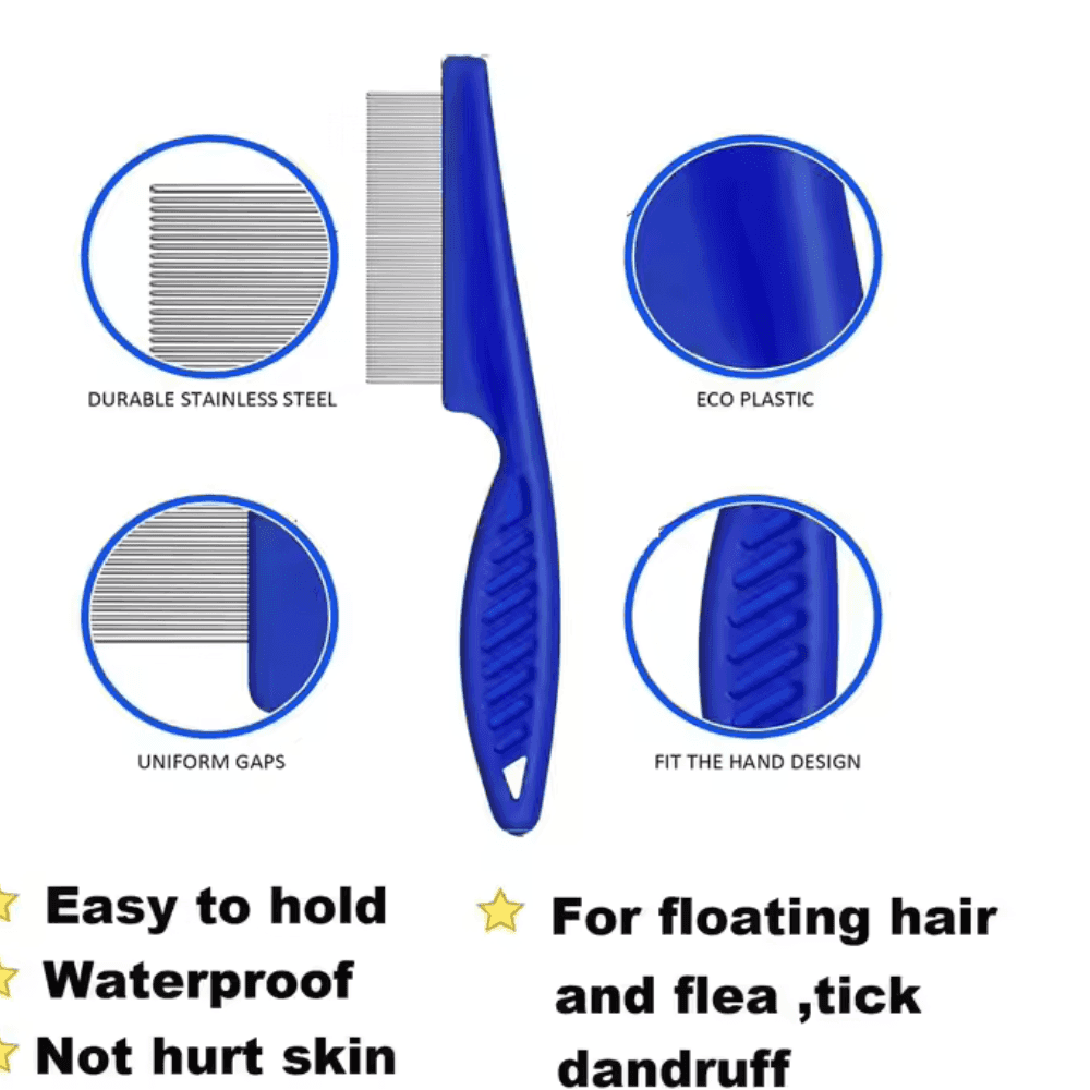 COMBO - Peine de acero inoxidable de doble cara para pulgas y piojos para gatos y perros
