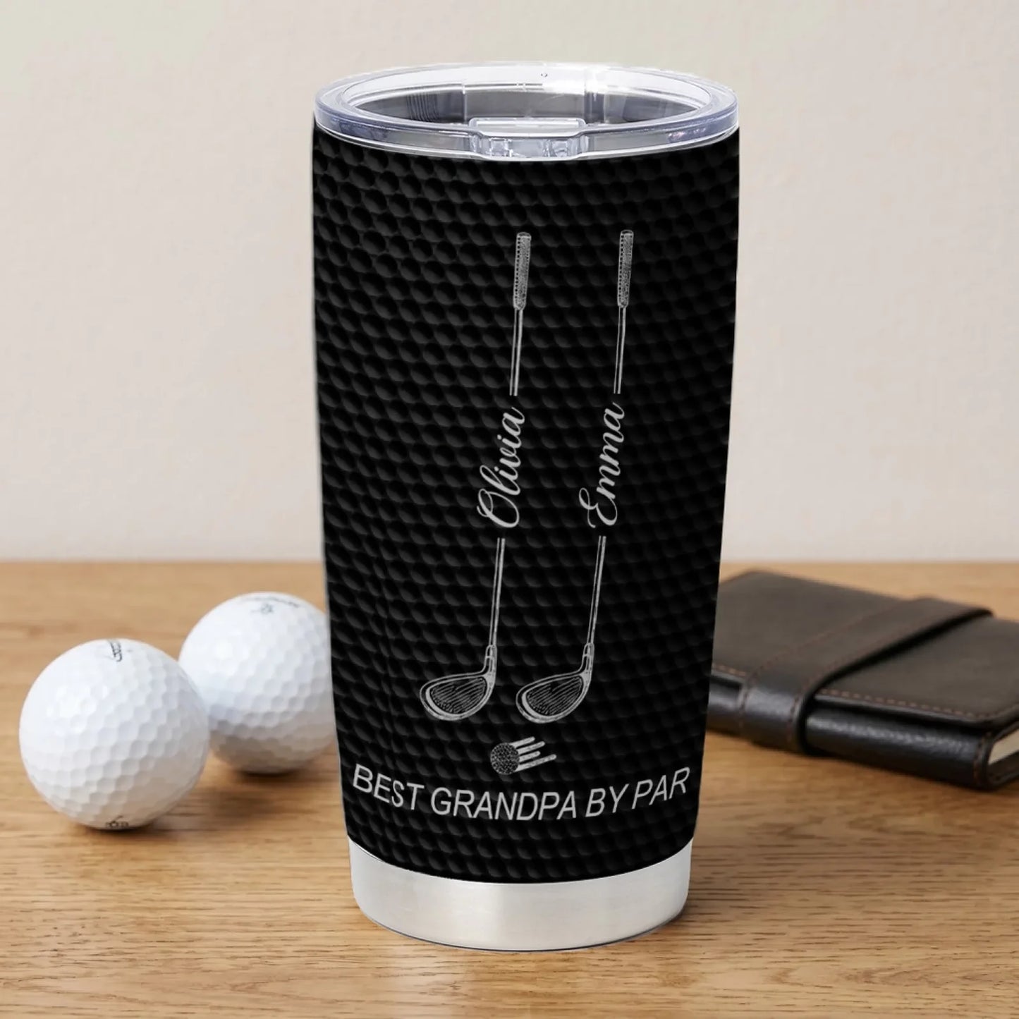 The Best Dad by Par - Personalized Tumbler, Custom Kids' Name Golf Water Bottle, Father's Day Gift for Dad